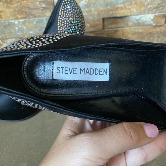 Steve Madden Black Peeptoe Playy-R Rhinestone Beaded Stiletto Heels - Picture 3 of 7
